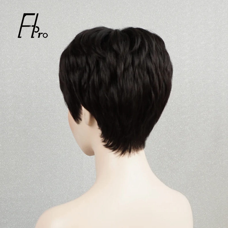 Short Pixie Wig Natural Hair Wig for Black Women 130 Density Handmade Wig with Bangs